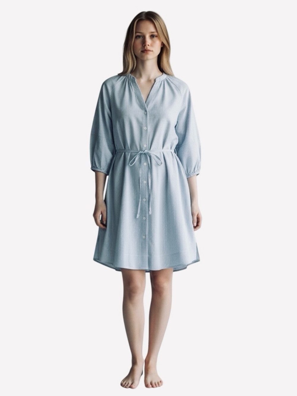 A New Day Light Blue Pinstripe Button-Front Dress Size S